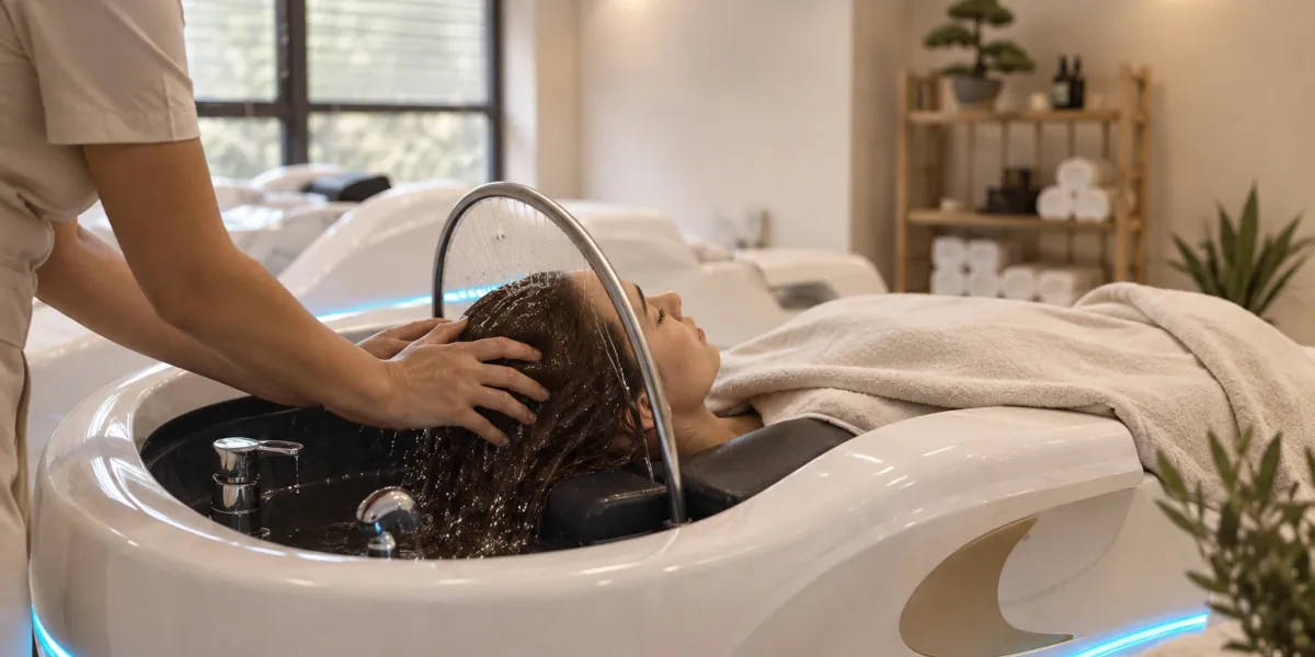 Terapevt masira lasišče med darilom head spa rojstni dan na ergonomski postelji