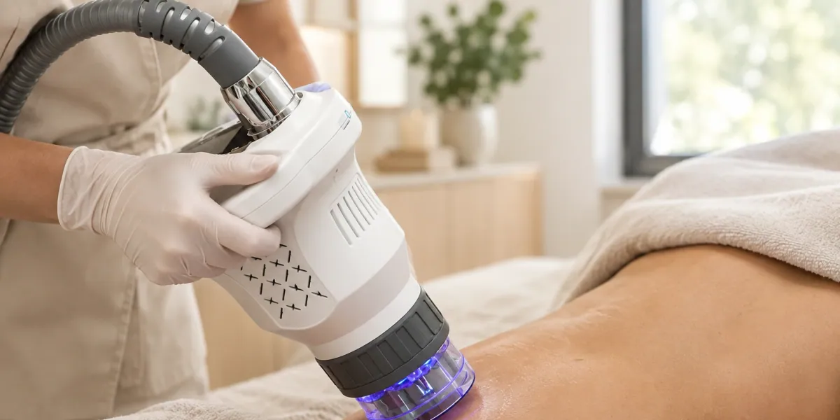 Terapevt drži Lumen Shape napravo na trebušnem predelu med Lumen Shape obiskom